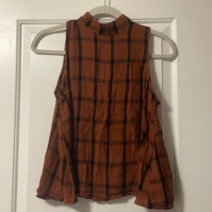 Mock neck plaid top